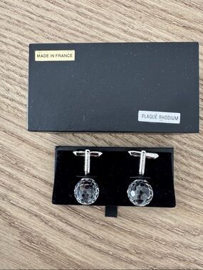 Rhodium-Plated Men’s Cufflinks with Clear Faceted Stones